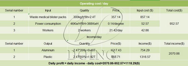 profit analysis of medical blister recycling 