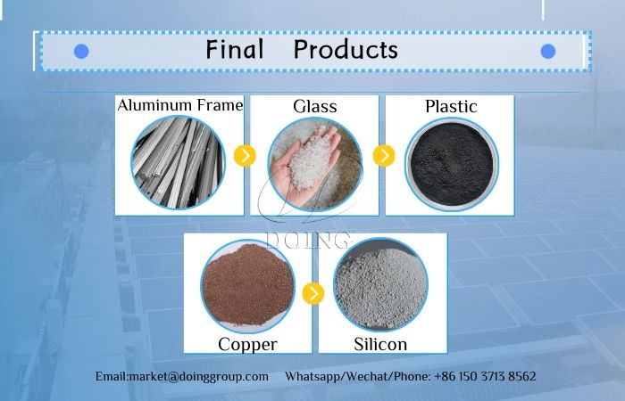 Recovered materials from mechanical solar panel recycling